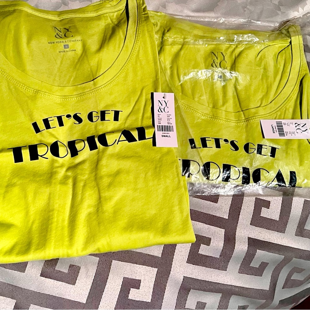 NY&CO short sleeve summer lime green tee shirts “Let’s get Tropical”
